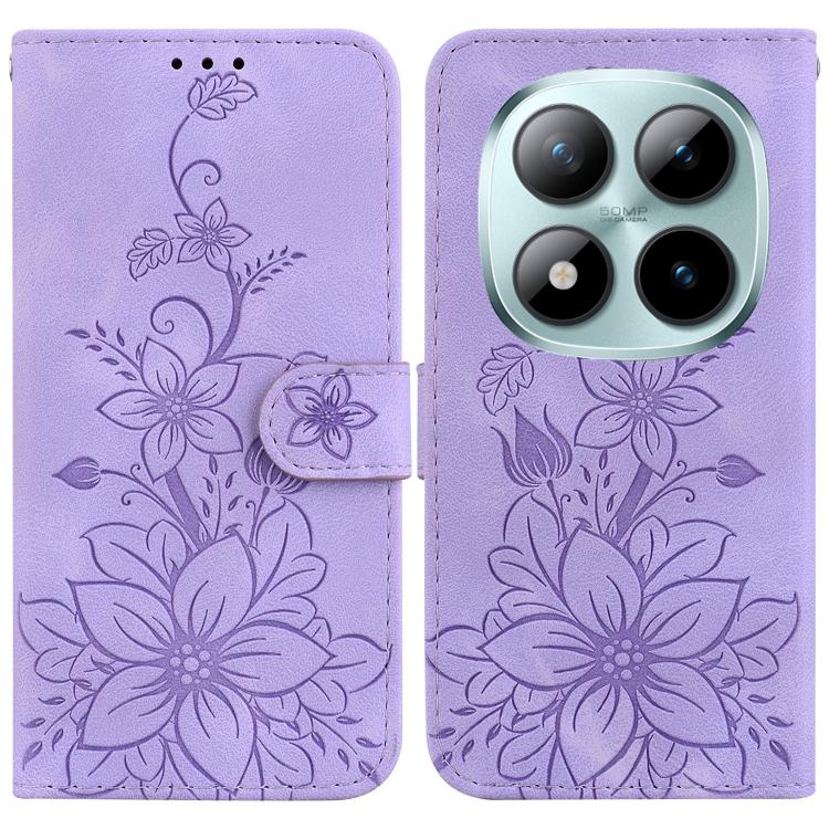 Lily Embossed Leather Phone Case, For Redmi Note 15 Pro+ 5G 163.3mm / Poco M8 Pro 5G, For Redmi Note 15 4G / 5G 164mm / Poco M8 5G, For Redmi Note 15 Pro 4G Global 163.2mm, For Redmi Note 15 Pro 5G Global 163.6mm