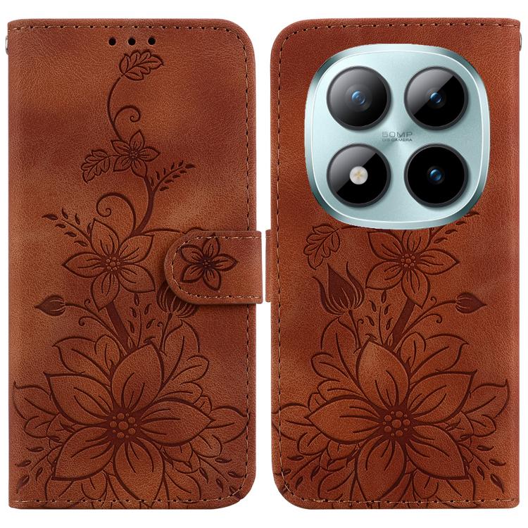 Lily Embossed Leather Phone Case, For Redmi Note 15 Pro+ 5G 163.3mm / Poco M8 Pro 5G, For Redmi Note 15 4G / 5G 164mm / Poco M8 5G, For Redmi Note 15 Pro 4G Global 163.2mm, For Redmi Note 15 Pro 5G Global 163.6mm
