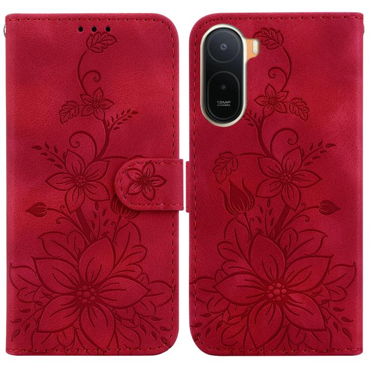Lily Embossed Leather Phone Case, For Redmi A7 Pro 4G / 5G 171mm / Poco C85x 5G, For Redmi 15a 5G, For Redmi Turbo 5 Max 5G / Poco X8 Pro Max 5G, For Redmi Turbo 5 5G / Poco X8 Pro 5G
