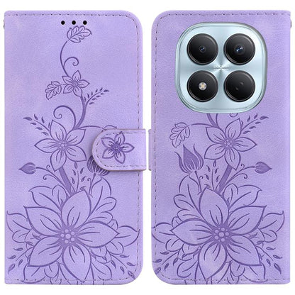 Lily Embossed Leather Phone Case, For Redmi Note 15 Pro+ 5G 163.3mm / Poco M8 Pro 5G, For Redmi Note 15 4G / 5G 164mm / Poco M8 5G, For Redmi Note 15 Pro 4G Global 163.2mm, For Redmi Note 15 Pro 5G Global 163.6mm