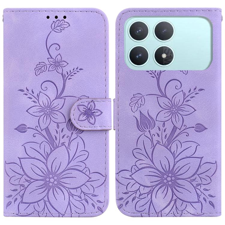 Lily Embossed Leather Phone Case, For Redmi Note 15 Pro+ 5G 163.3mm / Poco M8 Pro 5G, For Redmi Note 15 4G / 5G 164mm / Poco M8 5G, For Redmi Note 15 Pro 4G Global 163.2mm, For Redmi K90 / Xiaomi Poco F8 Pro 5G
