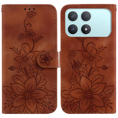 Lily Embossed Leather Phone Case, For Redmi Note 15 Pro+ 5G 163.3mm / Poco M8 Pro 5G, For Redmi Note 15 4G / 5G 164mm / Poco M8 5G, For Redmi Note 15 Pro 4G Global 163.2mm, For Redmi K90 / Xiaomi Poco F8 Pro 5G