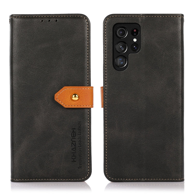 KHAZNEH Dual-color Cowhide Texture Flip Leather Phone Case, For Samsung Galaxy S25 Edge 5G, For Samsung Galaxy S25 Ultra 5G, For Samsung Galaxy S24 FE 5G