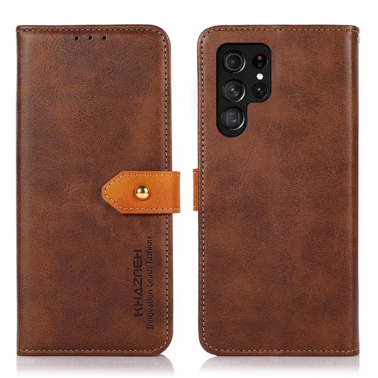 KHAZNEH Dual-color Cowhide Texture Flip Leather Phone Case, For Galaxy S27+ 5G, For Galaxy S26 FE 5G, For Samsung Galaxy S26+ 5G, For Samsung Galaxy S26 Edge 5G, For Samsung Galaxy S26 Ultra 5G, For Samsung Galaxy S26 5G