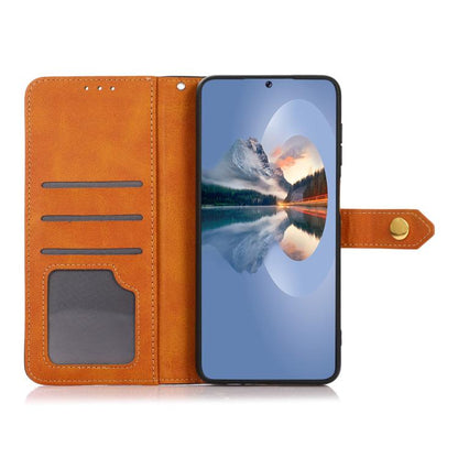 KHAZNEH Dual-color Cowhide Texture Flip Leather Phone Case, For Galaxy S27+ 5G, For Galaxy S26 FE 5G, For Samsung Galaxy S26+ 5G, For Samsung Galaxy S26 Edge 5G, For Samsung Galaxy S26 Ultra 5G, For Samsung Galaxy S26 5G