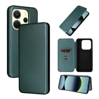 Carbon Fiber Texture Flip Leather Phone Case, For Xiaomi Poco M7 Pro 5G / Redmi Note 14 5G, For Redmi Note 14 Pro 4G Global, For Redmi Note 14 4G Global 163.25mm, For Redmi 14C