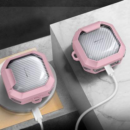 Transparent Carbon Fiber TPU Hybrid PC Case with Hook & Holder, For Samsung Galaxy Buds2 / Live / Pro / FE