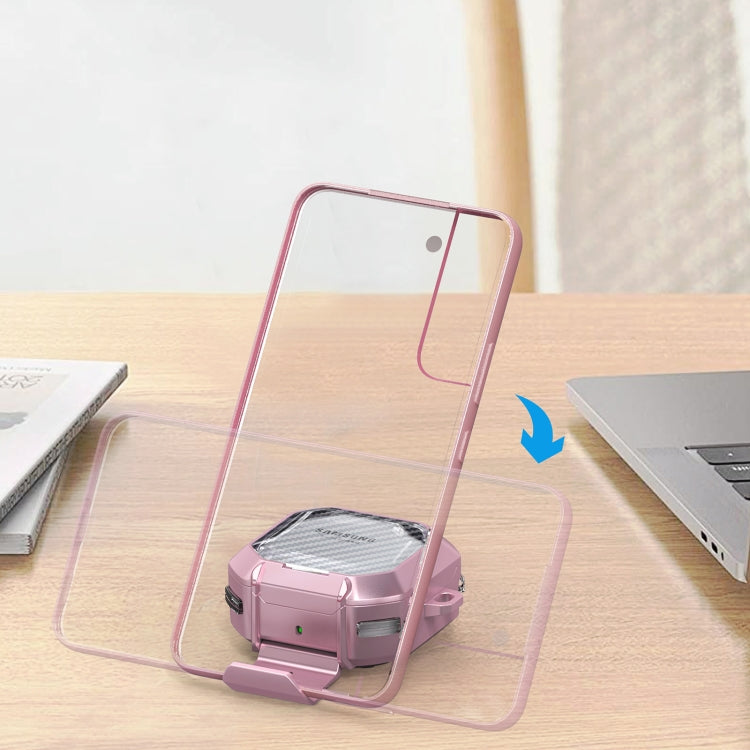 Transparent Carbon Fiber TPU Hybrid PC Case with Hook & Holder, For Samsung Galaxy Buds2 / Live / Pro / FE