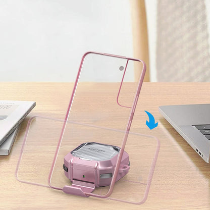 Transparent Carbon Fiber TPU Hybrid PC Case with Hook & Holder, For Samsung Galaxy Buds2 / Live / Pro / FE