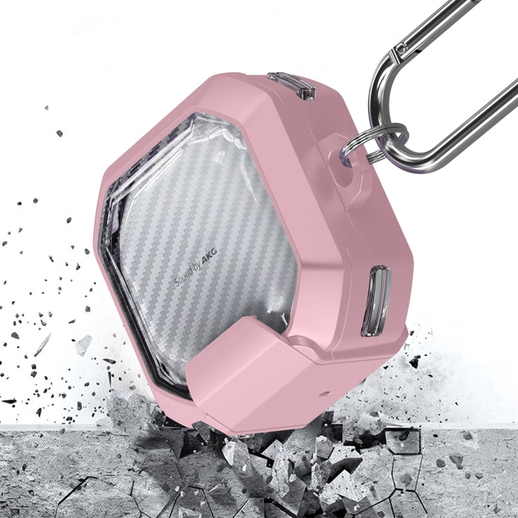 Transparent Carbon Fiber TPU Hybrid PC Case with Hook & Holder, For Samsung Galaxy Buds2 / Live / Pro / FE