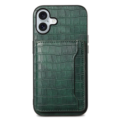 Crocodile Texture Card Bag Design Full Coverage Phone Case, For iPhone 16 Pro Max, For iPhone 16 Pro, For iPhone 16 Plus, For iPhone 16
