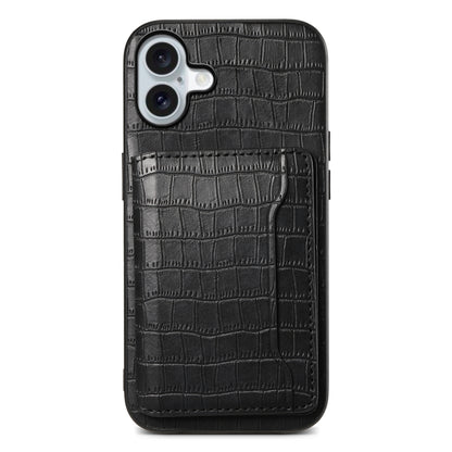 Crocodile Texture Card Bag Design Full Coverage Phone Case, For iPhone 16 Pro Max, For iPhone 16 Pro, For iPhone 16 Plus, For iPhone 16