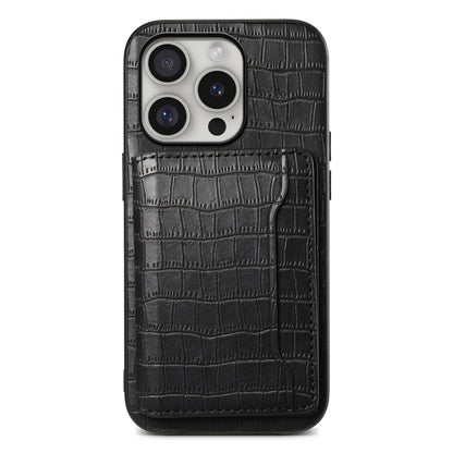 Crocodile Texture Card Bag Design Full Coverage Phone Case, For iPhone 16 Pro Max, For iPhone 16 Pro, For iPhone 16 Plus, For iPhone 16