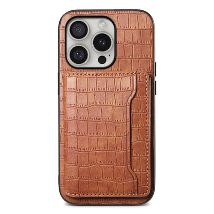 Crocodile Texture Card Bag Design Full Coverage Phone Case, For iPhone 16 Pro Max, For iPhone 16 Pro, For iPhone 16 Plus, For iPhone 16