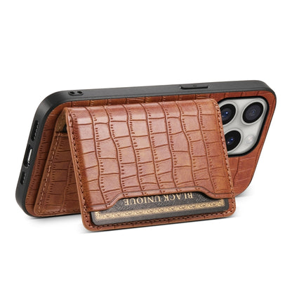 Crocodile Texture Card Bag Design Full Coverage Phone Case, For iPhone 16 Pro Max, For iPhone 16 Pro, For iPhone 16 Plus, For iPhone 16