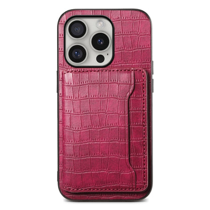Crocodile Texture Card Bag Design Full Coverage Phone Case, For iPhone 16 Pro Max, For iPhone 16 Pro, For iPhone 16 Plus, For iPhone 16