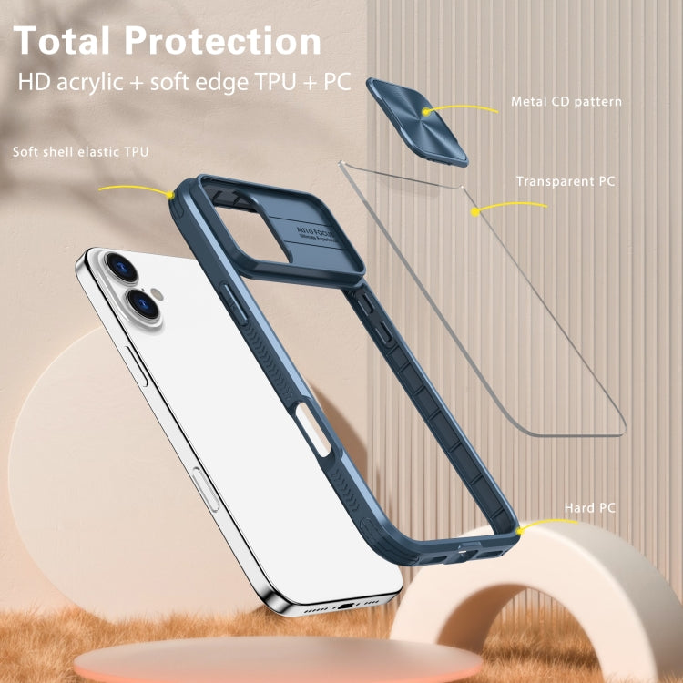 Sliding Camshield Acrylic Hybrid TPU Phone Case, For iPhone 16 Pro Max, For iPhone 16 Pro, For iPhone 16 Plus