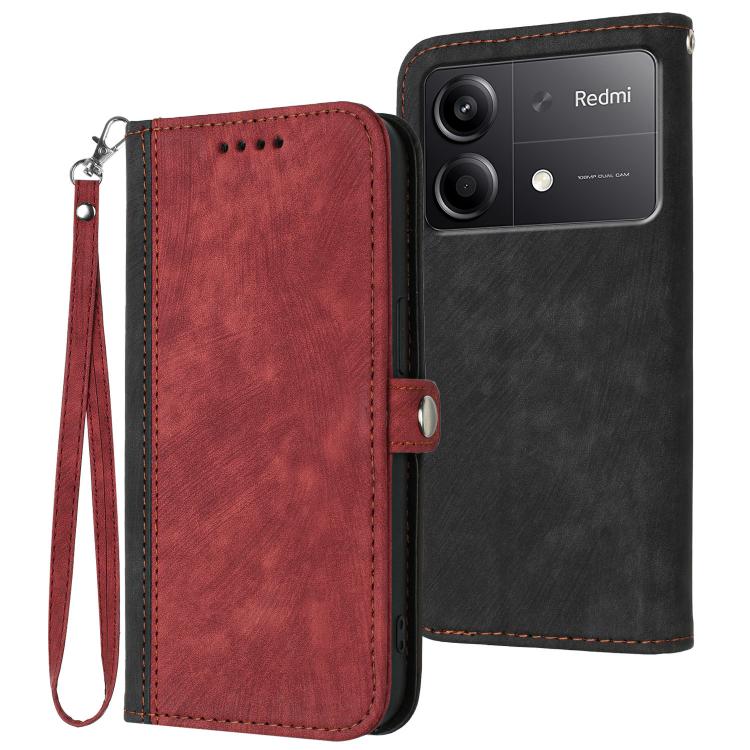 Side Buckle Double Fold Hand Strap Leather Phone Case, For Redmi Turbo 3 / Poco F6, For Redmi Note 13R Pro / X6 Neo, For Redmi Note 12 Turbo / Poco F5