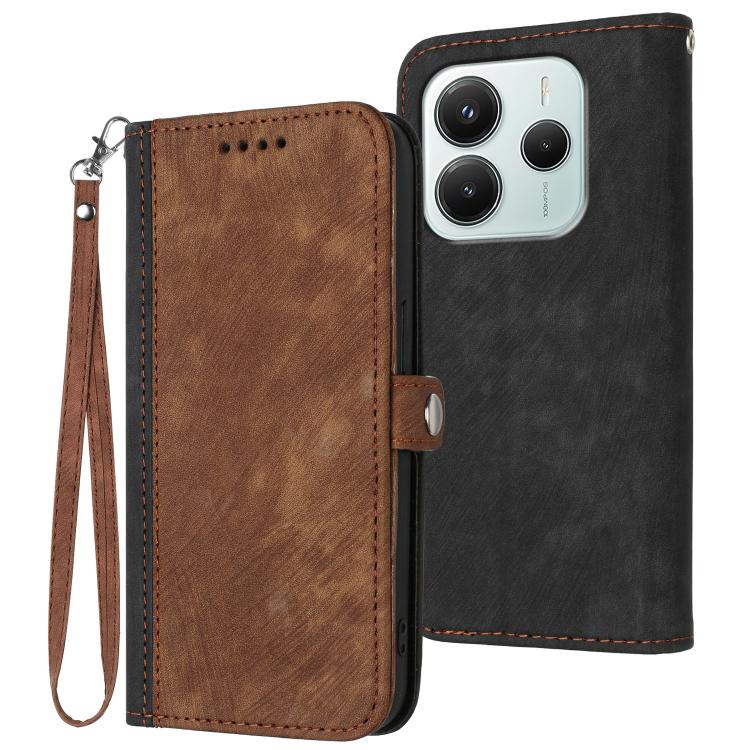 Side Buckle Double Fold Hand Strap Leather Phone Case, For Redmi Note 14 4G 164.84mm, For Redmi Turbo 4 / Xiaomi Poco X7 Pro, For Redmi Note 14 Pro 4G, For Redmi Note 14 4G 163.25mm