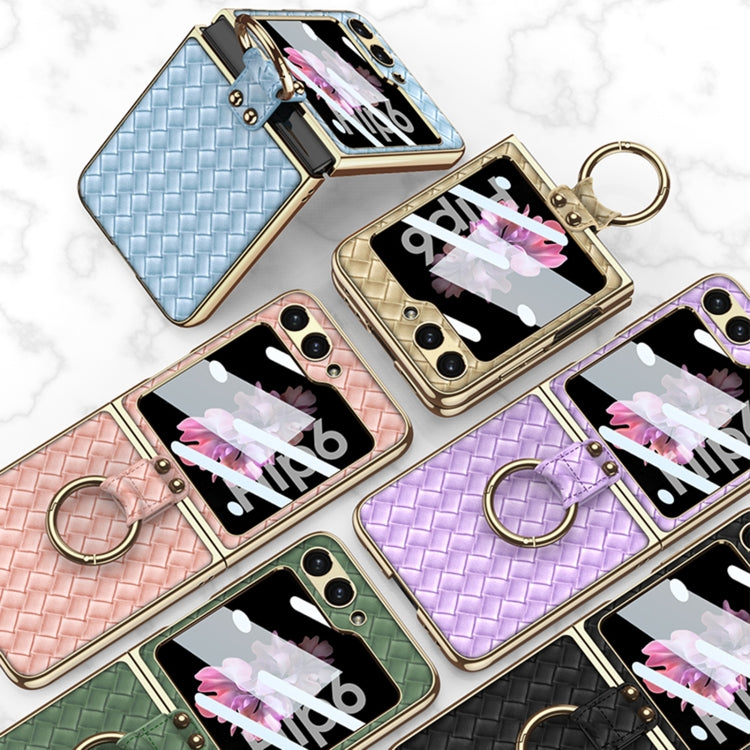 GKK Integrated Plating Weave Texture Phone Case with Ring Holder, For Samsung Galaxy Z Flip6 / Flip7 FE
