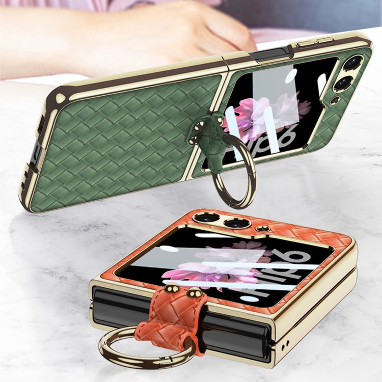 GKK Integrated Plating Weave Texture Phone Case with Ring Holder, For Samsung Galaxy Z Flip6 / Flip7 FE