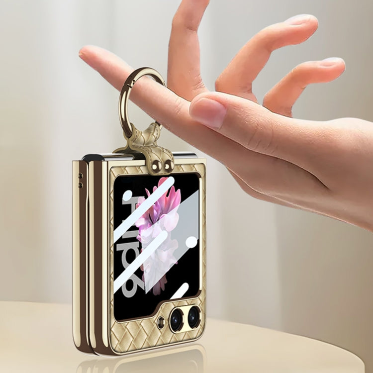GKK Integrated Plating Weave Texture Phone Case with Ring Holder, For Samsung Galaxy Z Flip6 / Flip7 FE