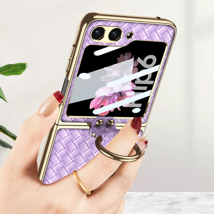 GKK Integrated Plating Weave Texture Phone Case with Ring Holder, For Samsung Galaxy Z Flip6 / Flip7 FE
