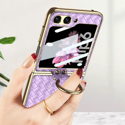GKK Integrated Plating Weave Texture Phone Case with Ring Holder, For Samsung Galaxy Z Flip6 / Flip7 FE