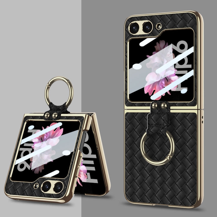 GKK Integrated Plating Weave Texture Phone Case with Ring Holder, For Samsung Galaxy Z Flip6 / Flip7 FE