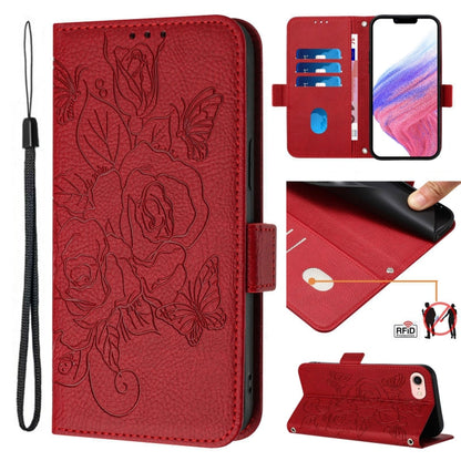 Embossed Rose RFID Anti-theft Leather Phone Case, For iPhone 14 Pro Max, For iPhone SE 2022 / SE 2020 / 8 / 7, For iPhone 13 Pro Max, For iPhone 13 Pro