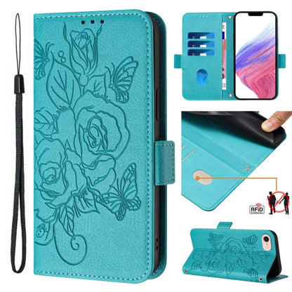 Embossed Rose RFID Anti-theft Leather Phone Case, For iPhone 14 Pro Max, For iPhone SE 2022 / SE 2020 / 8 / 7, For iPhone 13 Pro Max, For iPhone 13 Pro