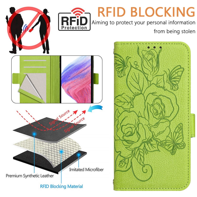 Embossed Rose RFID Anti-theft Leather Phone Case, For iPhone 15, For iPhone 14 Plus, For iPhone 14 / 13, For iPhone 14 Pro