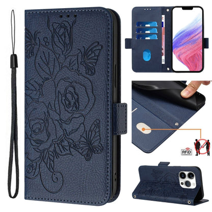 Embossed Rose RFID Anti-theft Leather Phone Case, For iPhone SE 2024, For iPhone 16 Pro Max, For iPhone 16 Pro, For iPhone 16 Plus