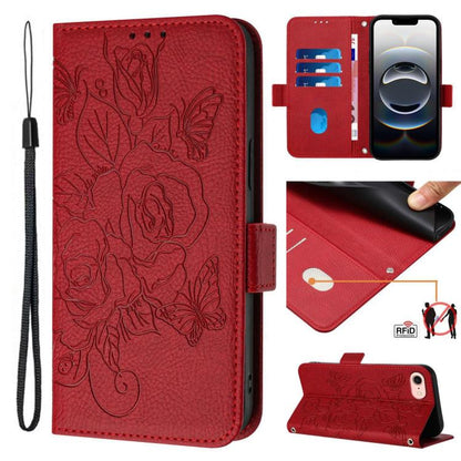 Embossed Rose RFID Anti-theft Leather Phone Case, For iPhone SE 2024, For iPhone 16 Pro Max, For iPhone 16 Pro, For iPhone 16 Plus