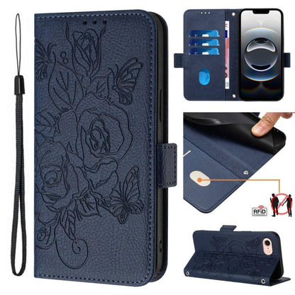 Embossed Rose RFID Anti-theft Leather Phone Case, For iPhone SE 2024, For iPhone 16 Pro Max, For iPhone 16 Pro, For iPhone 16 Plus