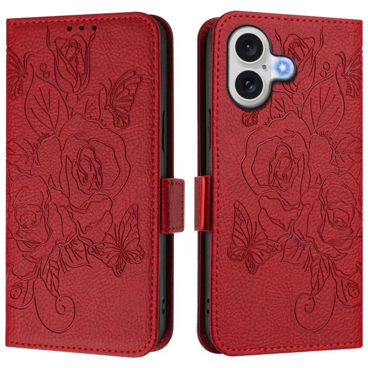 Embossed Rose RFID Anti-theft Leather Phone Case, For iPhone 18 Pro / 17 Pro, For iPhone 18 Pro Max / 17 Pro Max, For iPhone 17, For iPhone Air