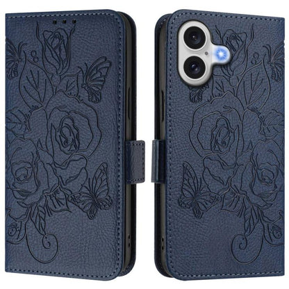 Embossed Rose RFID Anti-theft Leather Phone Case, For iPhone 18 Pro / 17 Pro, For iPhone 18 Pro Max / 17 Pro Max, For iPhone 17, For iPhone Air
