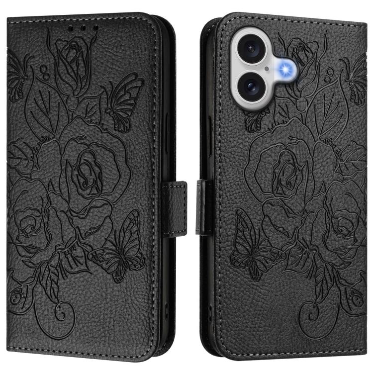 Embossed Rose RFID Anti-theft Leather Phone Case, For iPhone 18 Pro / 17 Pro, For iPhone 18 Pro Max / 17 Pro Max, For iPhone 17, For iPhone Air