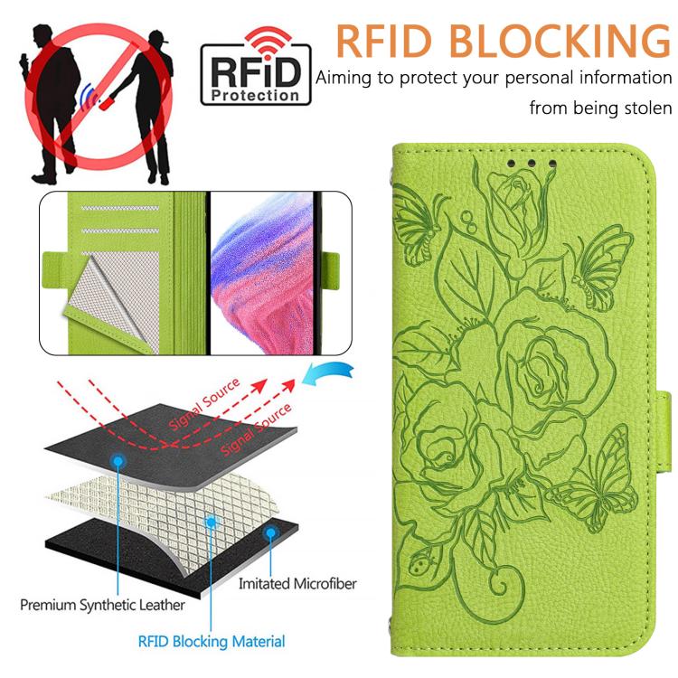Embossed Rose RFID Anti-theft Leather Phone Case, For iPhone 18 Pro / 17 Pro, For iPhone 18 Pro Max / 17 Pro Max, For iPhone 17, For iPhone Air