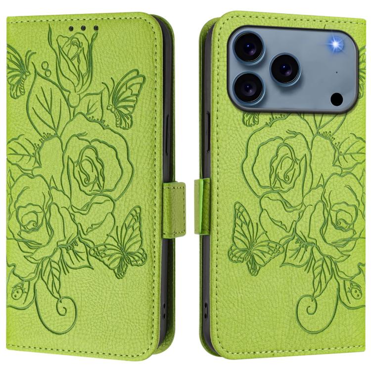 Embossed Rose RFID Anti-theft Leather Phone Case, For iPhone 18 Pro / 17 Pro, For iPhone 18 Pro Max / 17 Pro Max, For iPhone 17, For iPhone Air