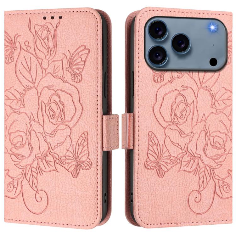 Embossed Rose RFID Anti-theft Leather Phone Case, For iPhone 18 Pro / 17 Pro, For iPhone 18 Pro Max / 17 Pro Max, For iPhone 17, For iPhone Air