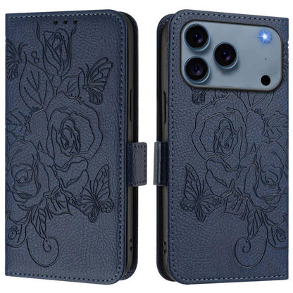 Embossed Rose RFID Anti-theft Leather Phone Case, For iPhone 18 Pro / 17 Pro, For iPhone 18 Pro Max / 17 Pro Max, For iPhone 17, For iPhone Air
