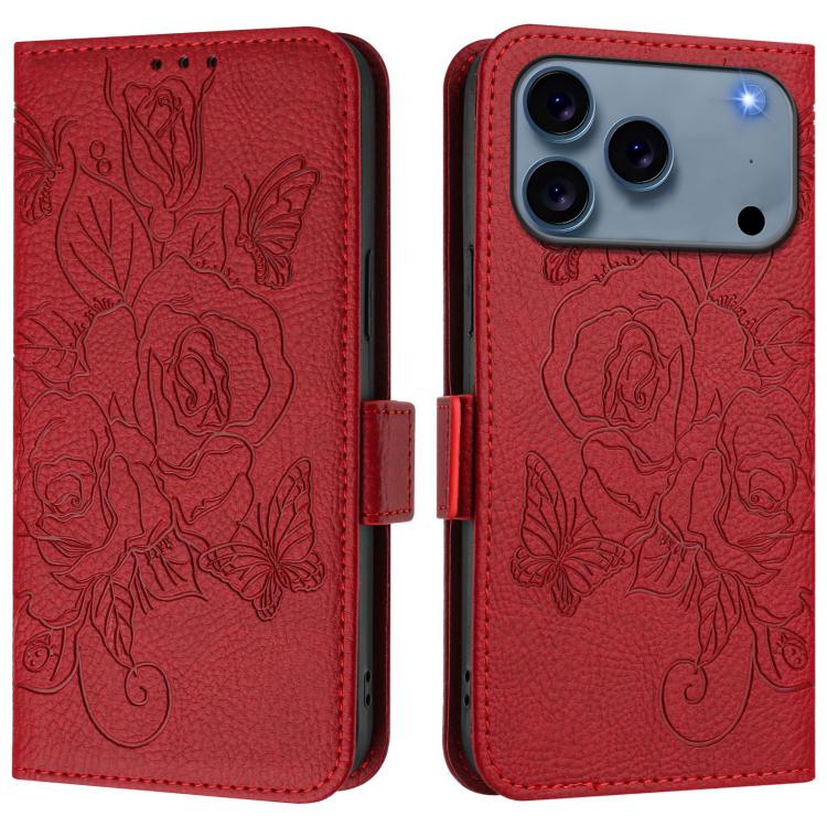 Embossed Rose RFID Anti-theft Leather Phone Case, For iPhone 18 Pro / 17 Pro, For iPhone 18 Pro Max / 17 Pro Max, For iPhone 17, For iPhone Air