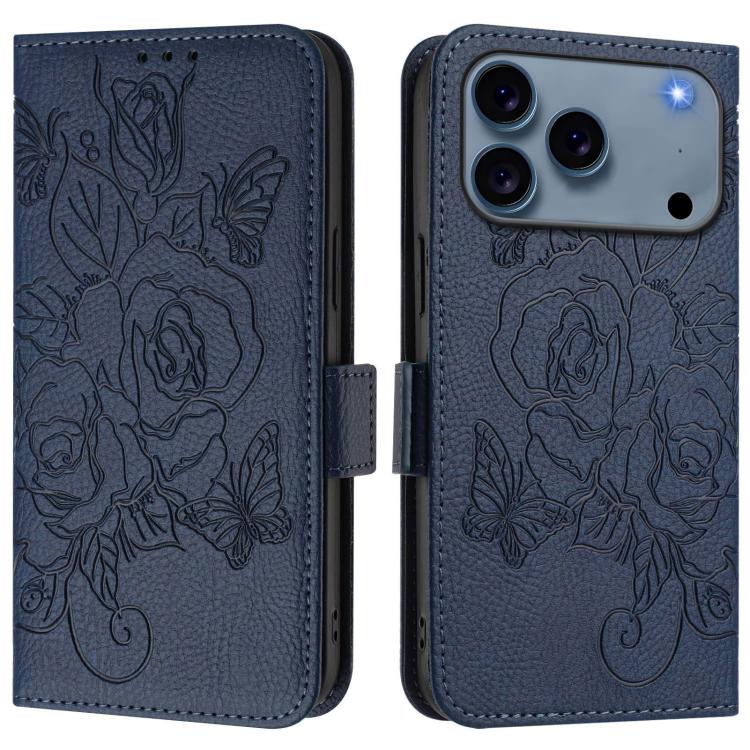 Embossed Rose RFID Anti-theft Leather Phone Case, For iPhone 18 Pro / 17 Pro, For iPhone 18 Pro Max / 17 Pro Max, For iPhone 17, For iPhone Air