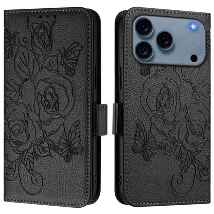 Embossed Rose RFID Anti-theft Leather Phone Case, For iPhone 18 Pro / 17 Pro, For iPhone 18 Pro Max / 17 Pro Max, For iPhone 17, For iPhone Air