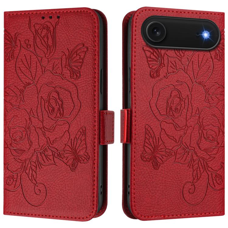 Embossed Rose RFID Anti-theft Leather Phone Case, For iPhone 18 Pro / 17 Pro, For iPhone 18 Pro Max / 17 Pro Max, For iPhone 17, For iPhone Air