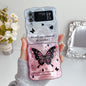 Water Wave Texture Butterfly Pattern Phone Case with Bracelet, For Samsung Galaxy Z Flip6 / Flip7 FE, For Samsung Galaxy Z Flip4 5G, For Samsung Galaxy Z Flip3 5G