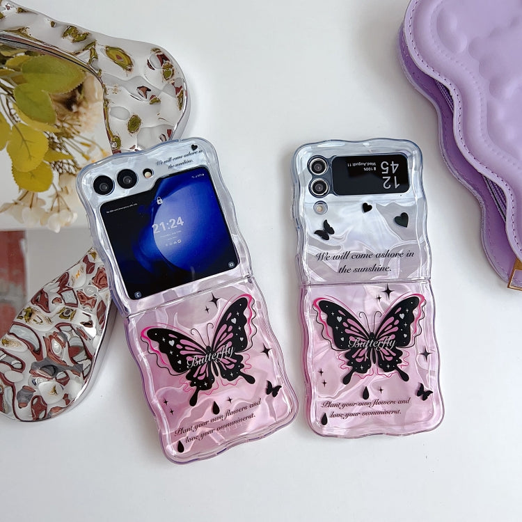 Water Wave Texture Butterfly Pattern Phone Case with Bracelet, For Samsung Galaxy Z Flip6 / Flip7 FE, For Samsung Galaxy Z Flip4 5G, For Samsung Galaxy Z Flip3 5G