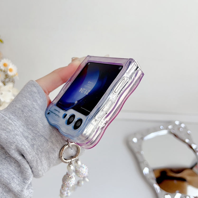 Water Wave Texture Butterfly Pattern Phone Case with Bracelet, For Samsung Galaxy Z Flip6 / Flip7 FE, For Samsung Galaxy Z Flip4 5G, For Samsung Galaxy Z Flip3 5G