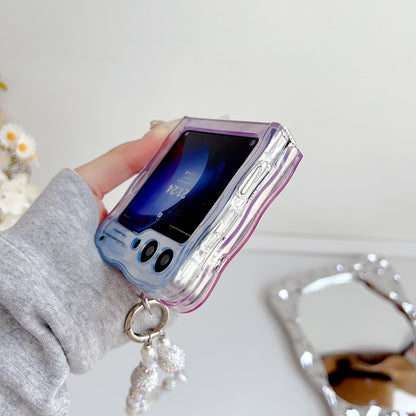 Water Wave Texture Butterfly Pattern Phone Case with Bracelet, For Samsung Galaxy Z Flip6 / Flip7 FE, For Samsung Galaxy Z Flip4 5G, For Samsung Galaxy Z Flip3 5G